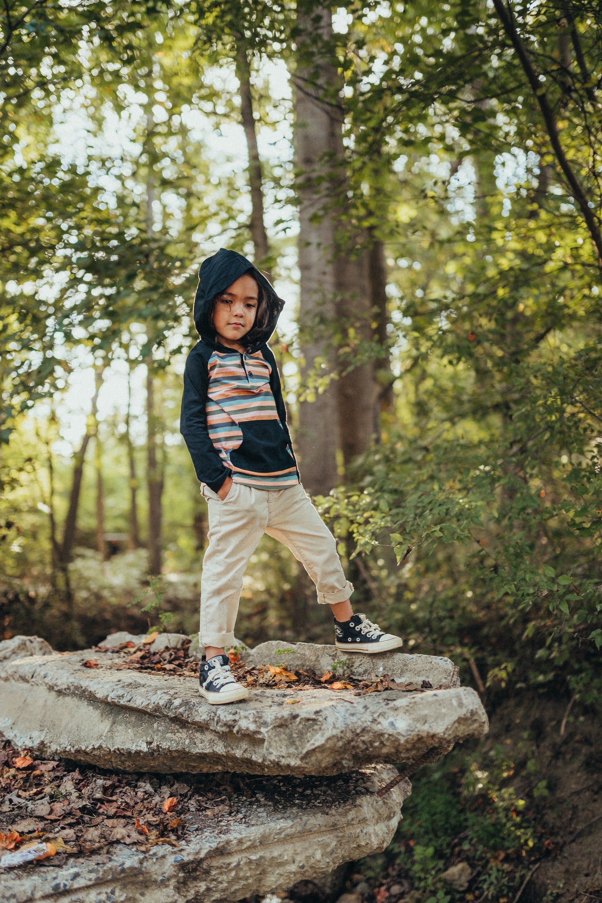 Dark Fall Stripes | Hooded Pocket Tee | Halloween 2021